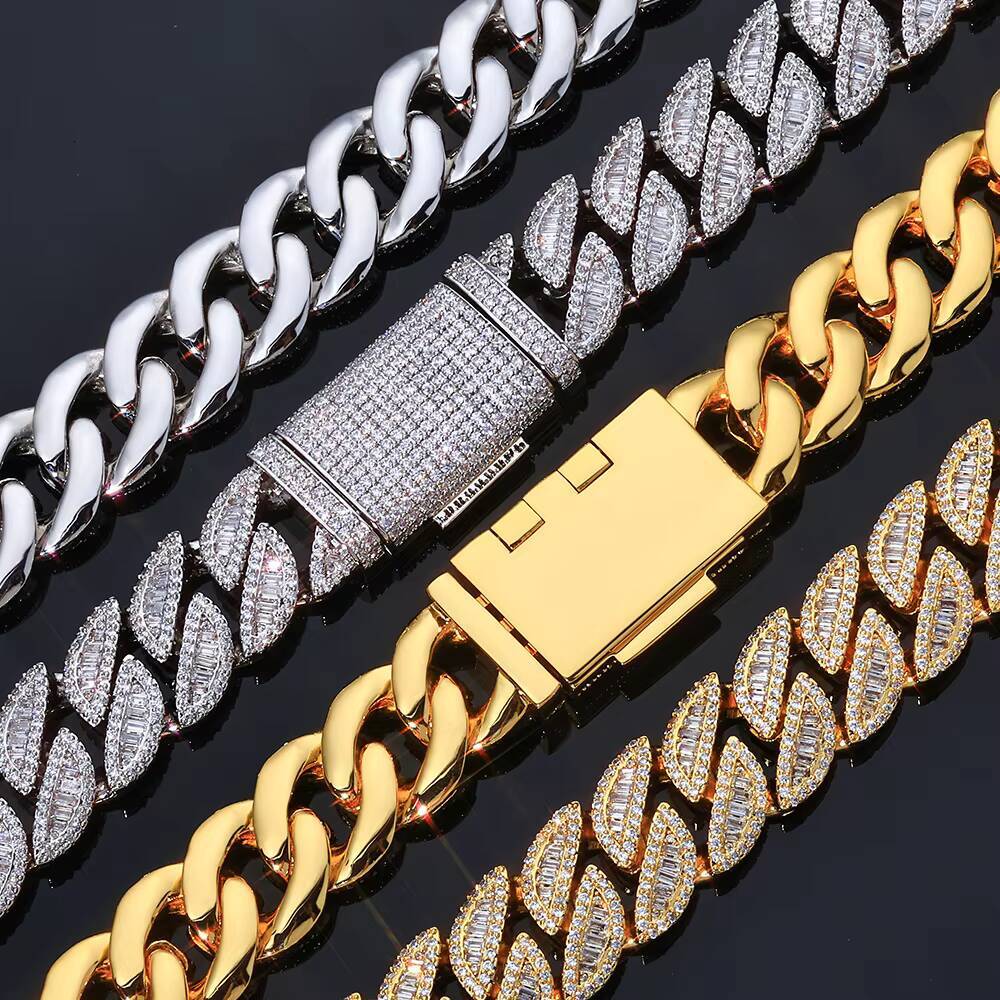 NUOYA 20MM Full Iced Out Cuban Chain Necklace Mixed Baguette Round Cubic Zirconia Inlay Hip Hop Luxury Jewelry