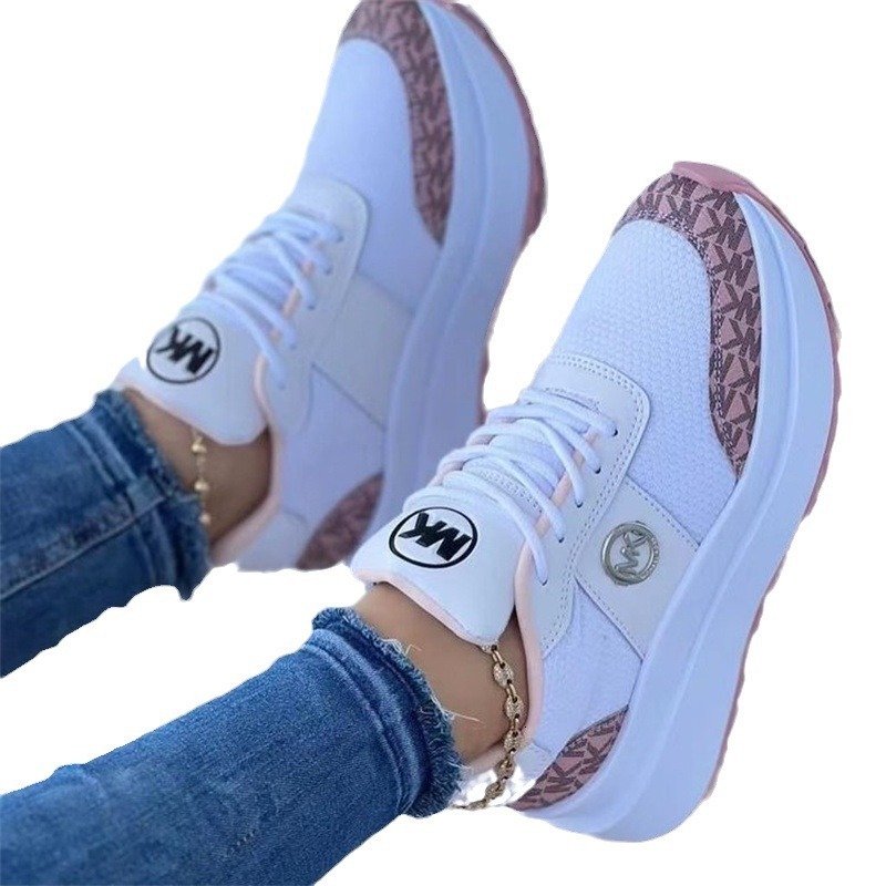 Women's Casual Wedge Sneakers 2025 New Lace-up Mid Heel Large Size Mesh Single Shoes ddmymoon