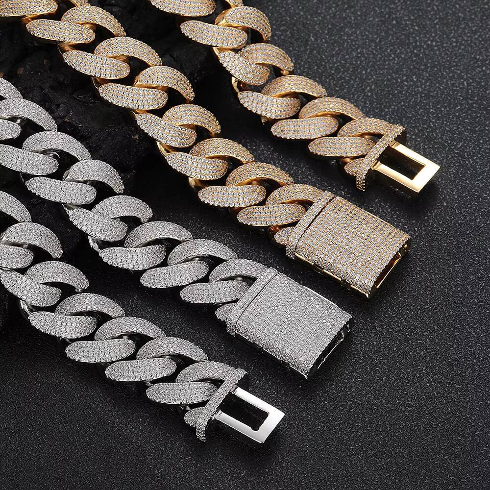 NUOYA 20mm Unisex Diamond Chunky Cuban Link Chain Gold Plated Hip Hop Jewelry Iced Out Cuban Link Chain for Men and Women