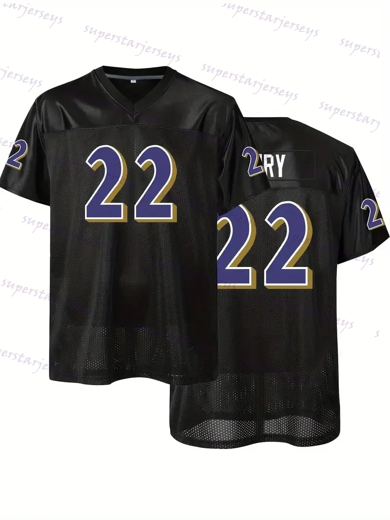 22 Derrick Henry Comfy V-Neck Football Jersey Black Mesh Embroidery for Training and Competition Breathable Moisture-Wicking American Football Shirt