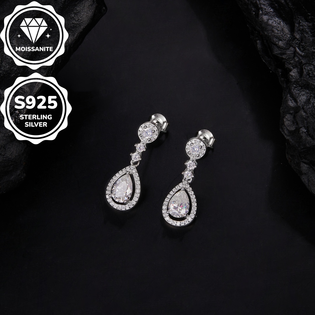 MT 1ct *2 Pear Moissanite Earrings for Women Art Deco Style Pendant Chandelier Bridal and Bridesmaid Wedding 925 Silver Earrings Vintage