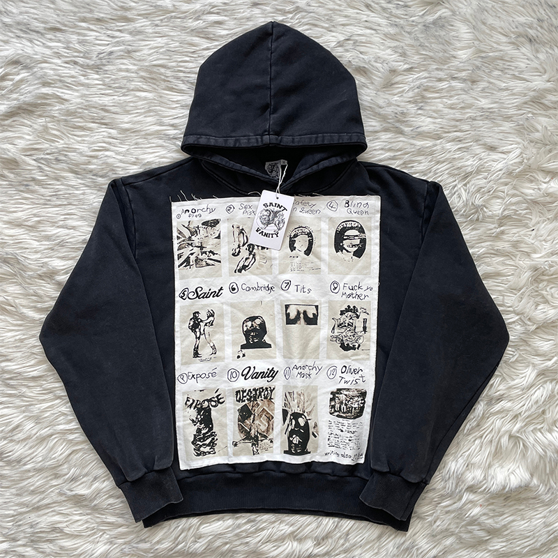 Graphic Hooded Men Women Cotton Hoodies Retro Washed Sweatshirt Harajuku Streetwear