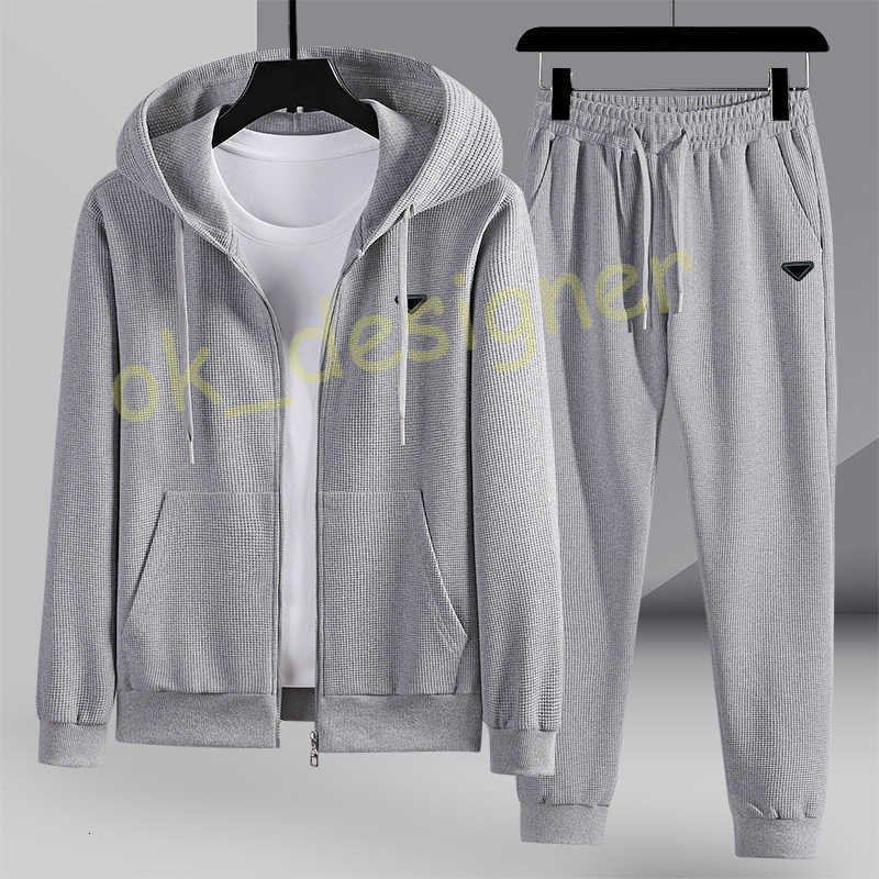 Designer Men's Tracksuits New Men's Sports Suit Waffle Couple Hooded Sportswear Spring and Autumn Solid Color Plus Size Cardigan Two-Piece Set