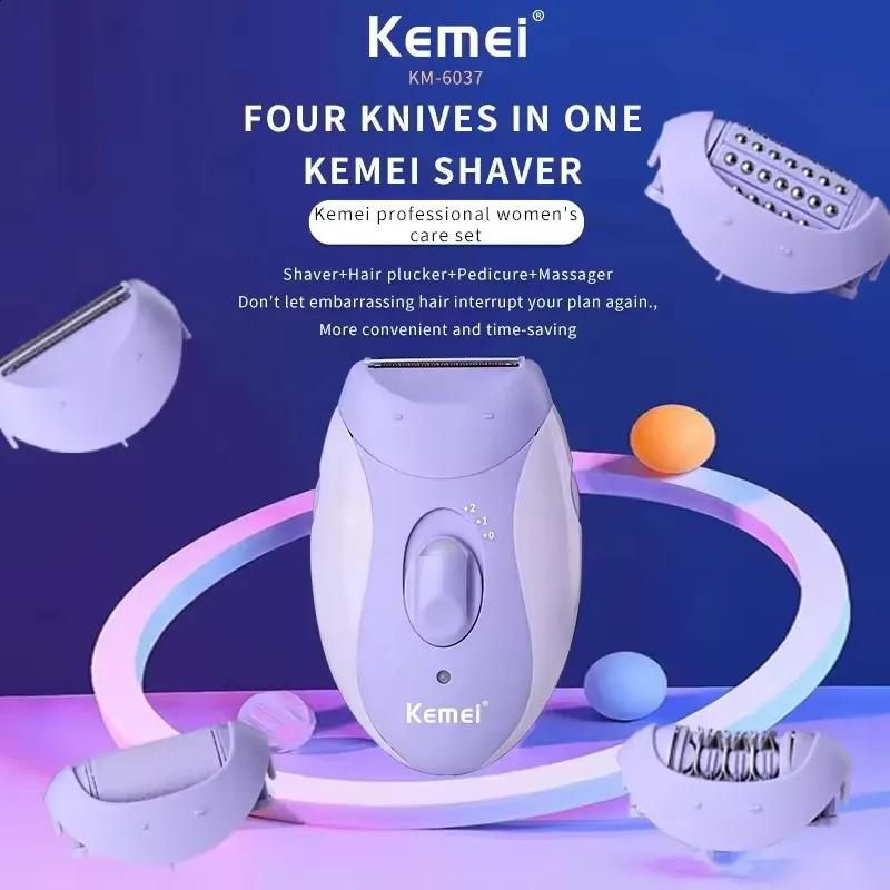 Kemei 4in1 Women Epilator Electric Shaver Body Hair Removal Lady Leg Bikini Trimmer Remover Underarms Rechargeable 250813