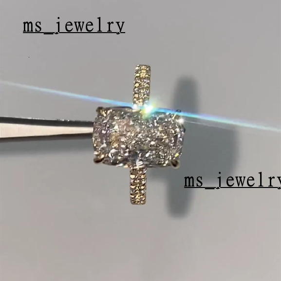 Gorgeous Engagement Rings 4ct Elongated Cushion Cathedral Setting S925 14K Gold Plated Wedding Moissanite Rings