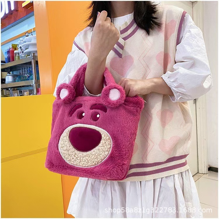 Free shipping designer Cute Cartoon Lamb Wool Handbag New Strawberry Bear Cartoon Large Capacity Children Shoulder Bag