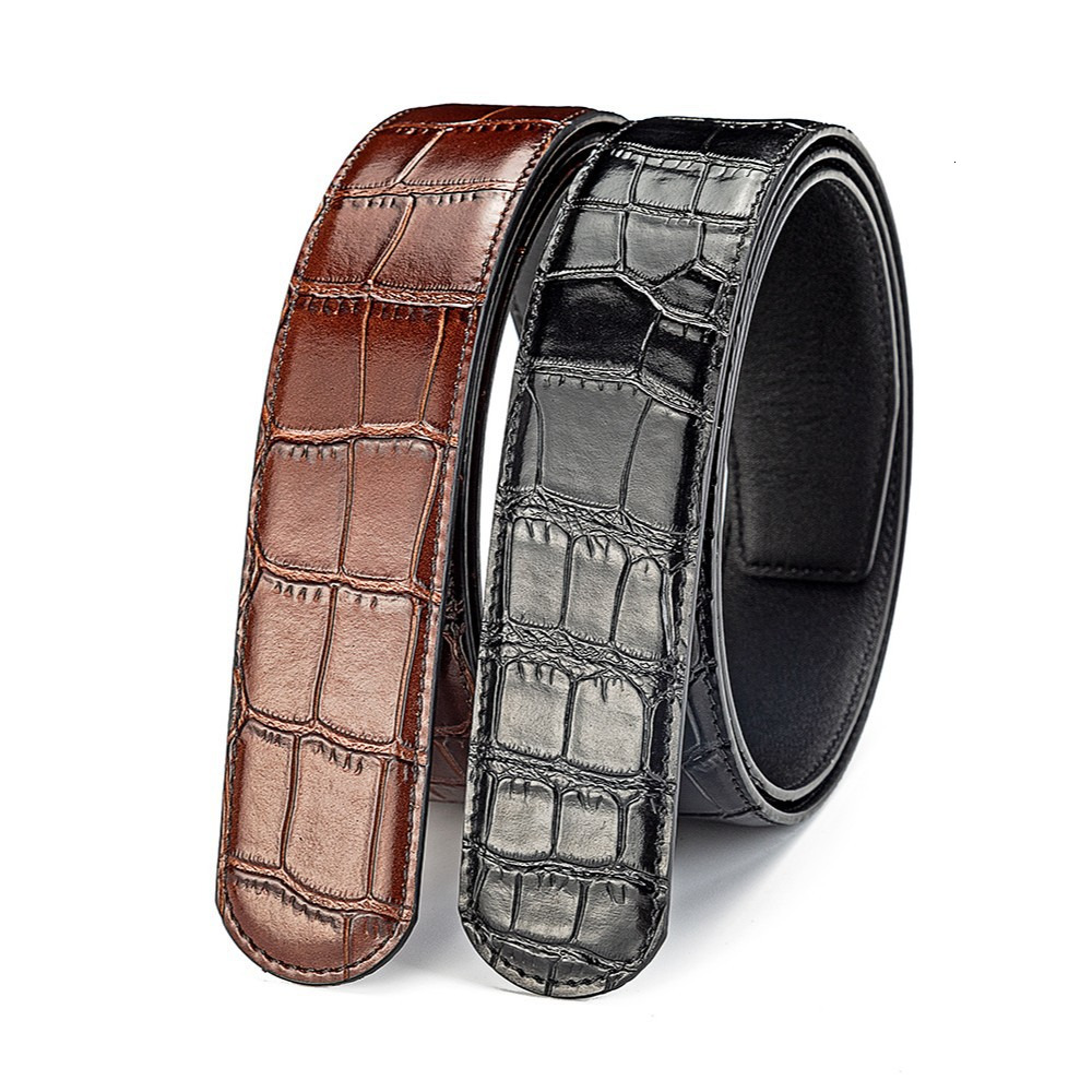 Round head replacement with double-sided cowhide crocodile pattern men's genuine leather belt buckle 3.8 waist belt