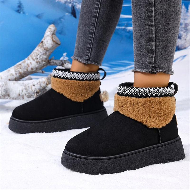 New Style Boots for Women, Fleece-Lined, Warm, Ethnic Style, Fashionable, Casual Winter Snow Lace Cotton Shoes ddmymoon