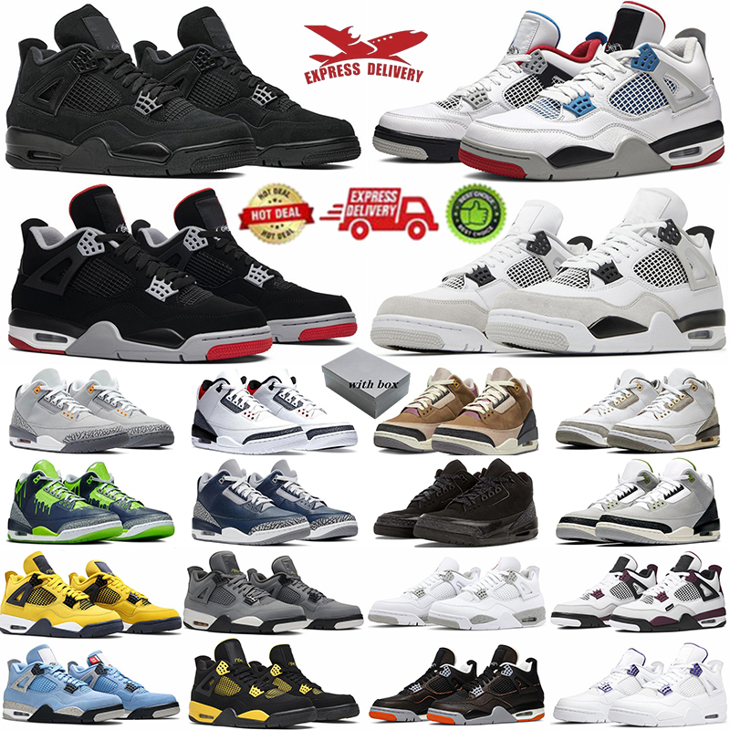 With Box 3s 4s Basketball Shoes Men Designer Shoes Fashion Sneakers Black Cat Bred Military Blue White Thunder Cool Grey Lightning Fashion 4 Trainers Size 36-47