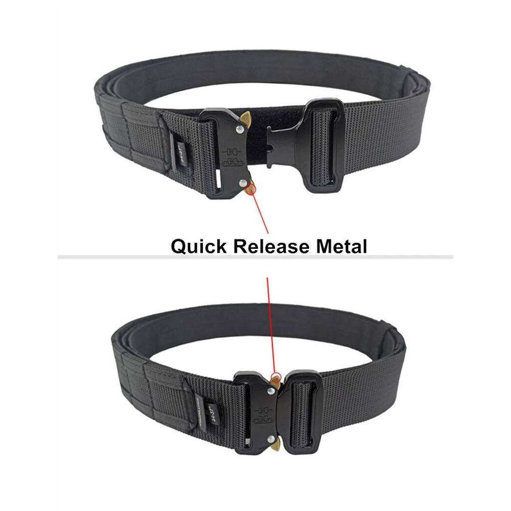 Men Tactical With Inner Metal Buckle Quick Release Laser Cut MOLLE Combat Two In One Battle Belt