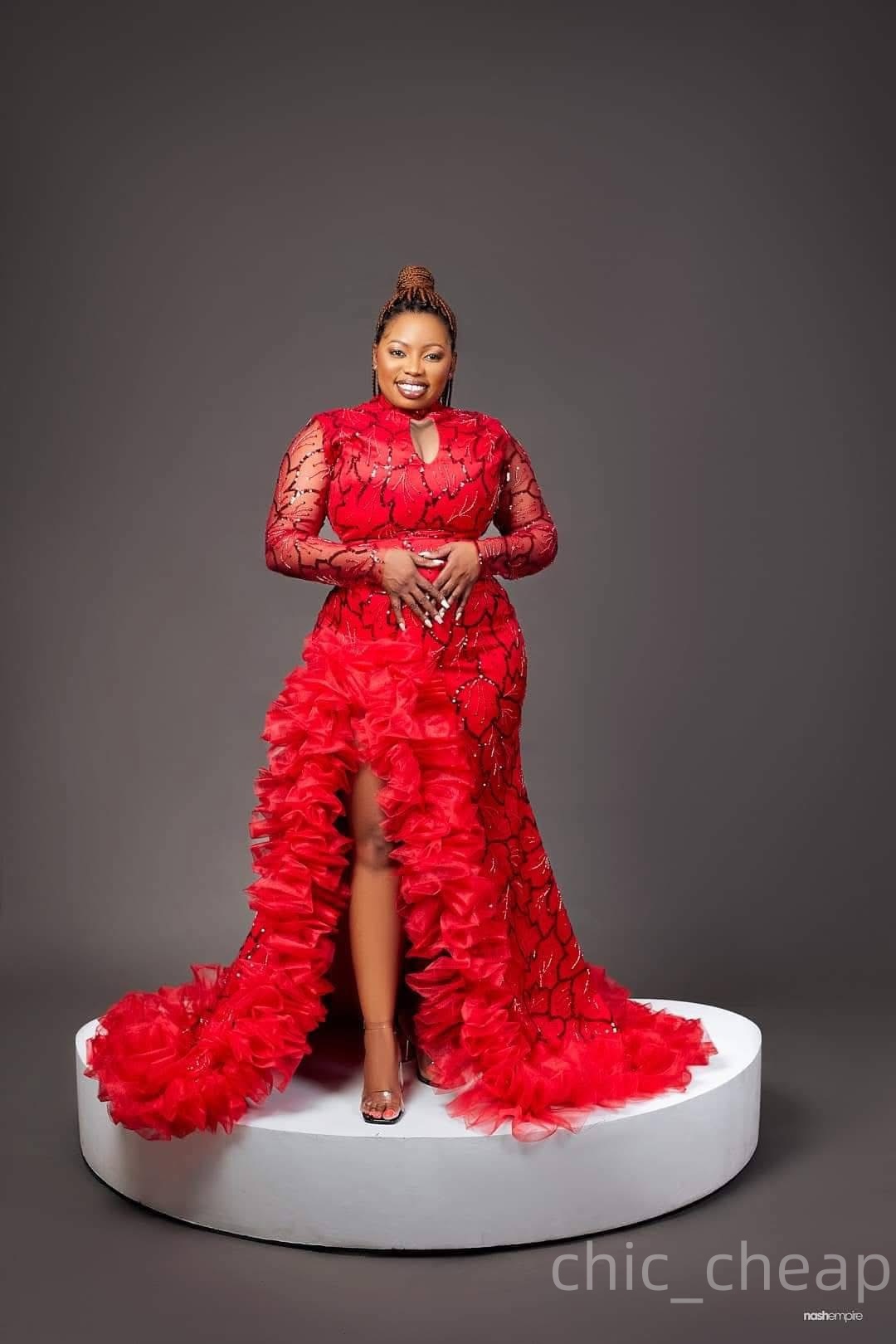 2025 Plus Size Red Mermaid Mother Of Bride Dresses High Split Sequined Full Sleeves Evening Party Mama's Dress Vintage Birthday Wedding Guest Gro