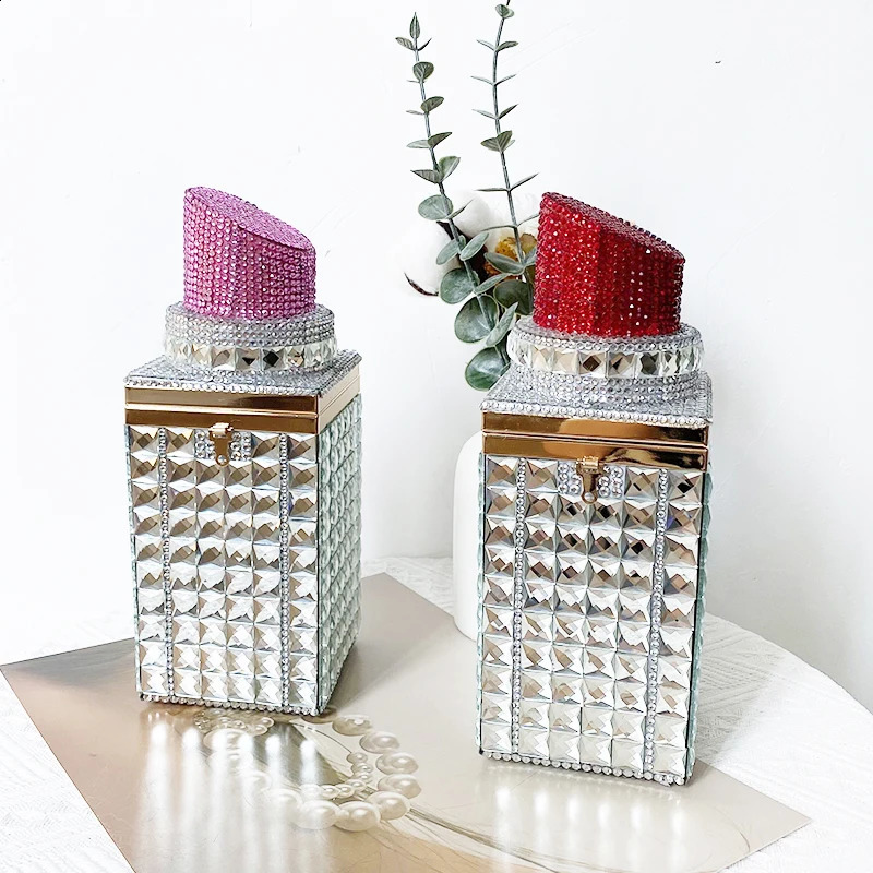 y Fashion Lipstick Bag Bling Crystal Clutches Rhinestone Banquet Evening Purse Women Wedding Handbag 250815