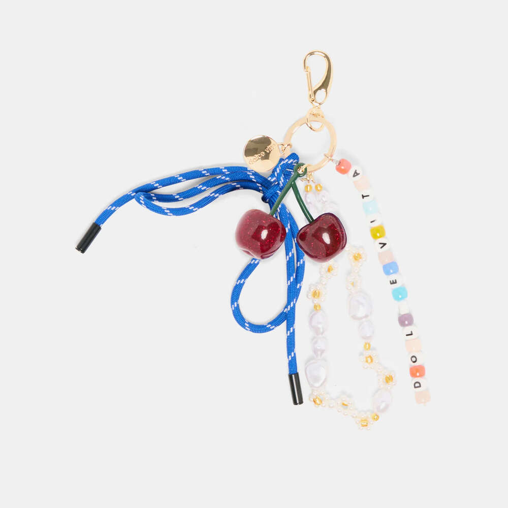 Minimalist Bag Charm Cherry Pearl Heart Star Flower Pendant Color Rope Keychain
