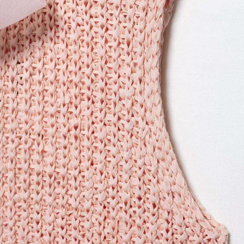 hoodie TRAFZA Women's Bow Knit Vest Round Neck Sleeveless Sweater Short Tops Spring Pink Top Pullover Waistcoats jacket