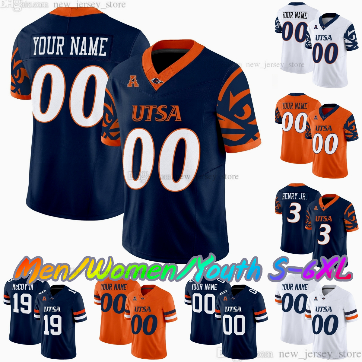2025 Custom S-6XL UTSA College Football Jersey 13 Owen McCown 18 David Amador II 20 Robert Henry Jr. 19 McCoy III 22 Donnell 5 Carpenter 0 Harris Stitched Jerseys