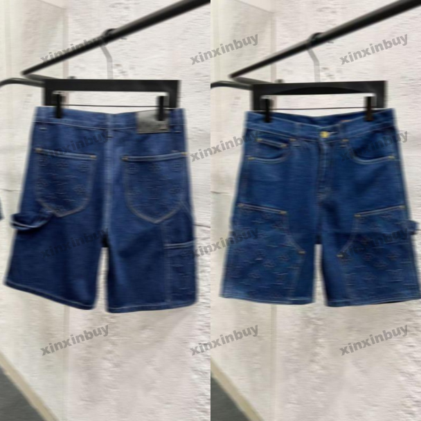 xinxinbuy Men women designer Shorts pant emboss denim fabric Spring summer blue WHITE black red M-4XL