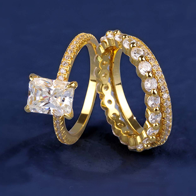 MT 3CT Radiant Cut Rectangle Moissanite Engagement Ring , Wedding Band Set for Women 925 Sterling Silver Stackable Ring Jewelry