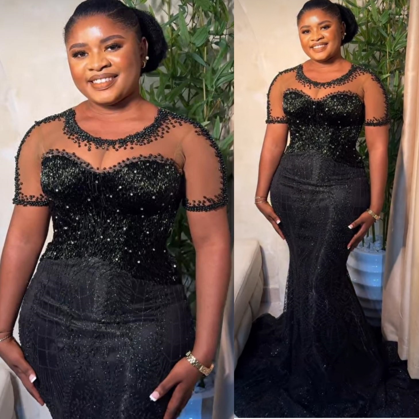 2025 Plus Size Black Mother Of Bride Dresses Beaded Short Sleeves Sequined Evening Party Mama's Dress Vintage Birthday Wedding Guest Groom Mother