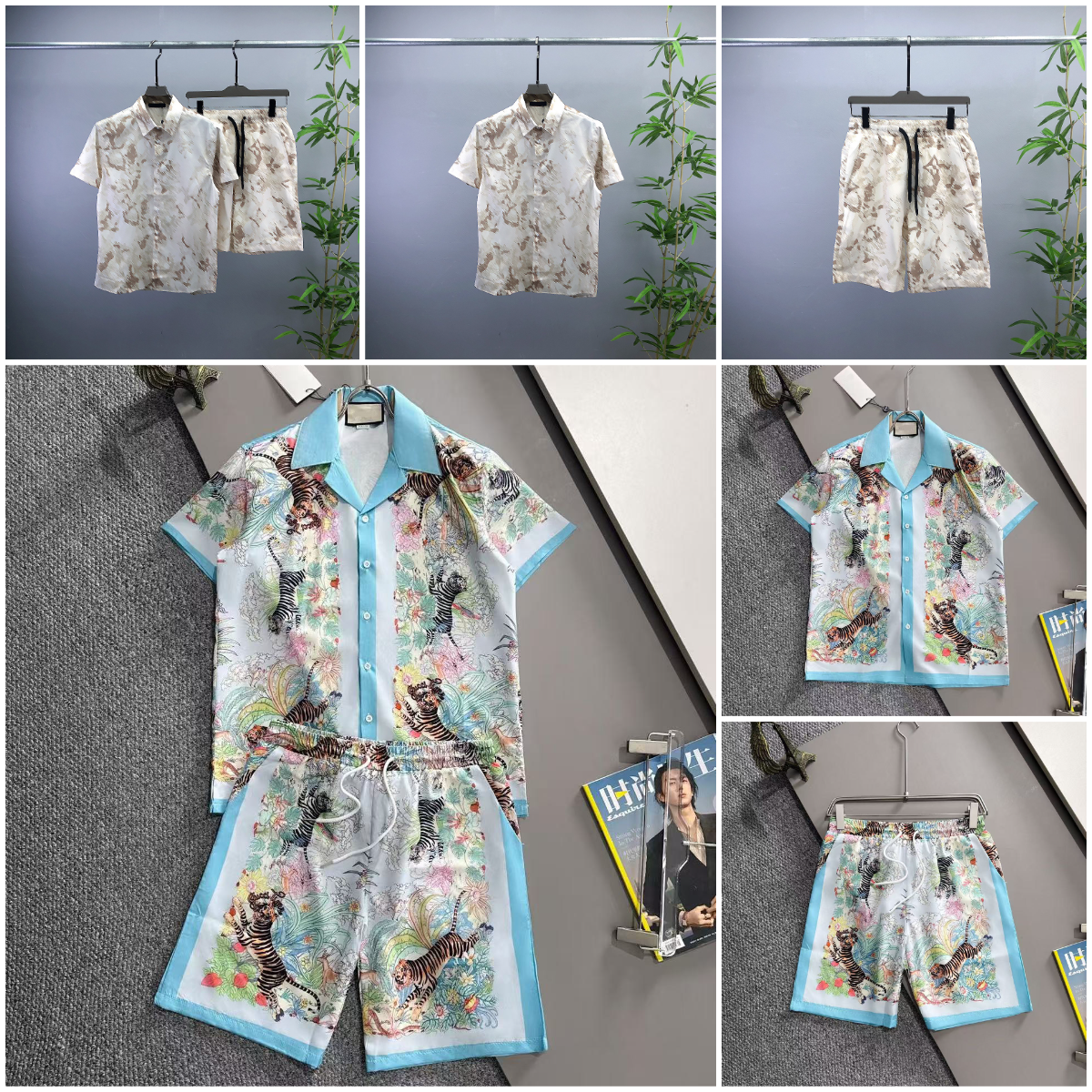 Fashion designer Hawaiian beach casual shirt set Summer men's business shirt short-sleeved top Loose shirt Asian size M-3XL A221
