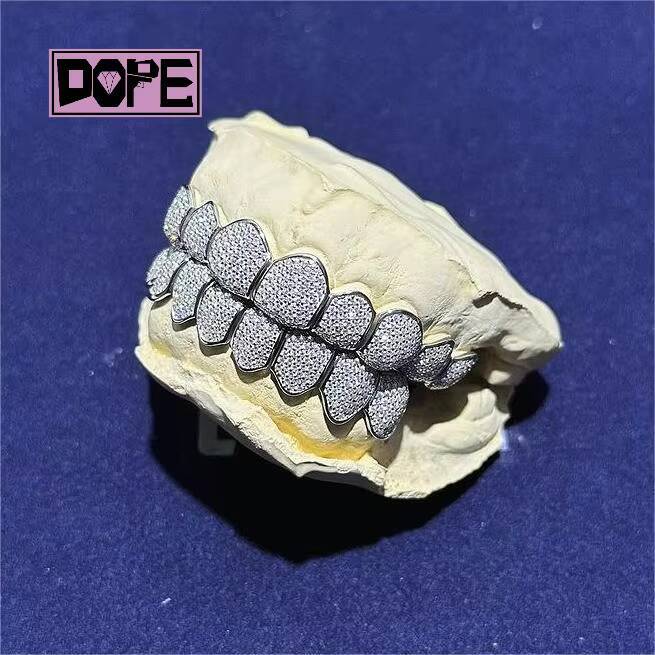Hip Hop Grillz Teeth 925 Silver Honeycomb Setting Iced Out Pass Diamond Tester VVS Moissanite Custom Grillz