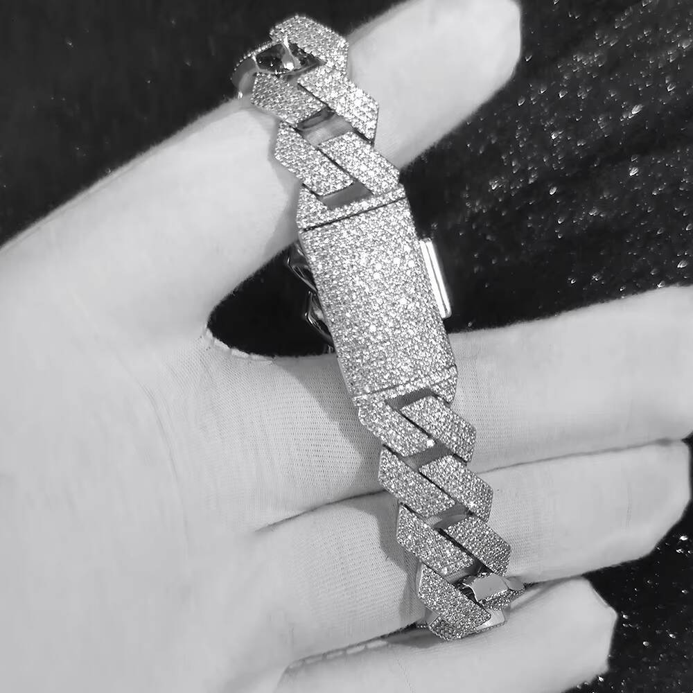 Hip Hop Jewelry 15mm 4 Rows Iced Out CZ Stone Prong Cuban Chain Necklace White Gold Prong Miami Cuban Link Chain for Men