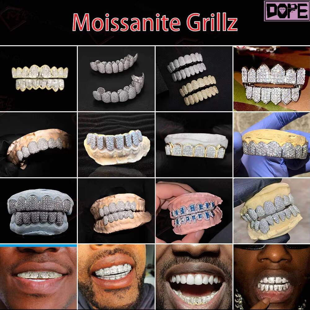 Bling Moissanite Jewelry Baguette Cut Grillz Teeth Iced Out 925 Silver VVS Moissanite Diamond Grillz