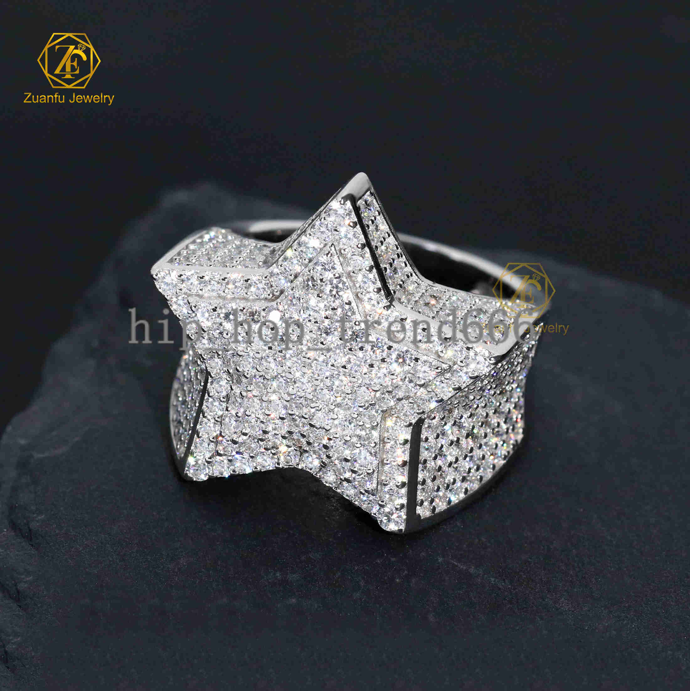 Factory Custom Luxury Jewelry 925 Silver VVS Moissanite Diamond Hip Hop Star Ring Iced Out Letter Ring Fine Jewelry for Men