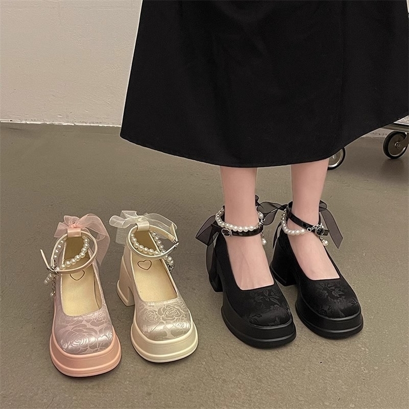 Spring Women Thick Platform Mary Janes Lolita Shoes Summer Bow Chain Party Pumps Fashion Oxford Shoes Zapatos De Mujer 250815