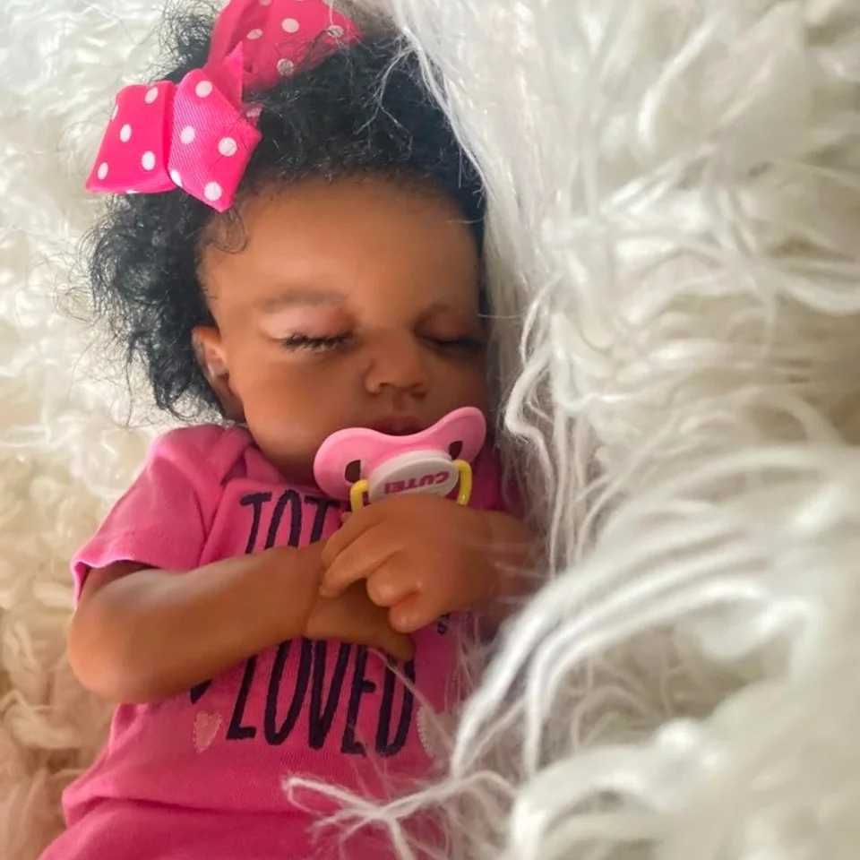 50 CM Finished Reborn Baby Doll LouLou Sleeping African American Girl Newborn Dark Skin Soft Hand-Rooted Hair Christmas Gift Toy Z250818