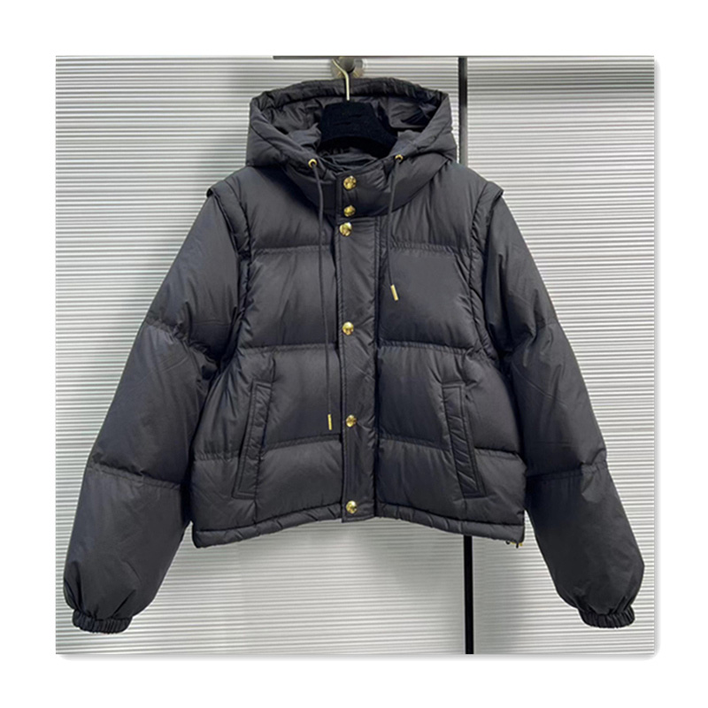 women designer down jacket women parkas fashion white duck down short geometric icon sleeve detachable two wear hooded womens down coat warm casual loose woman down