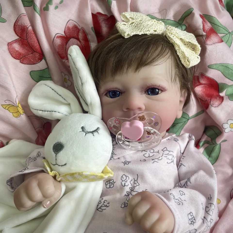 45CM Finished Reborn Dolls Felicia Vinyl Newborn Open Blue Eyes Doll Hand-Rooted Hair 3D Skin Tone Visible Veins Christmas Gift W250818