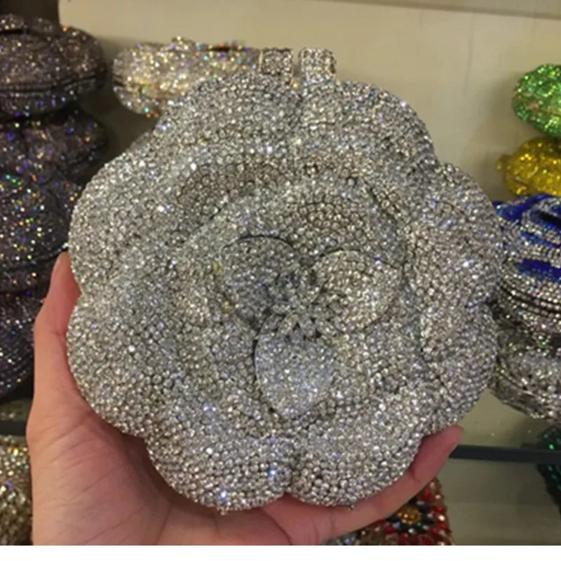 Women y Rose Water Diamond Bags Lady Crystal Evening Metal Minaudiere Black Rhinestone Handbag Wedding Party Purse 250815