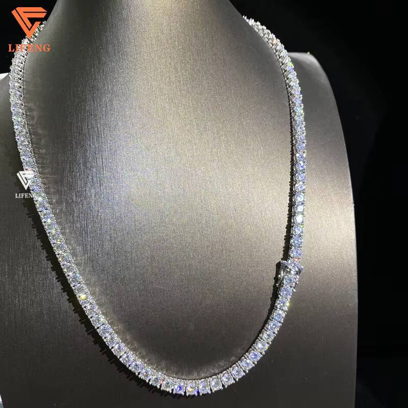 New Arrival Fine Jewelry High Quality 925 Silver Necklace 4MM Iced Out VVS Moissanite Diamonds Gold Plated Hiphop Tennis Chain