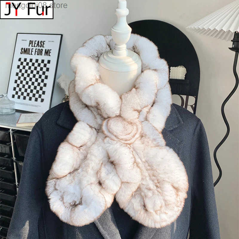 New Russian Women Knit Real Rex Rabbit Fur Scarf Lady Fashion Floral Rex Rabbit Fur Mufflers Hot Winter Warm Natural Fur Scarves L250818O3TM