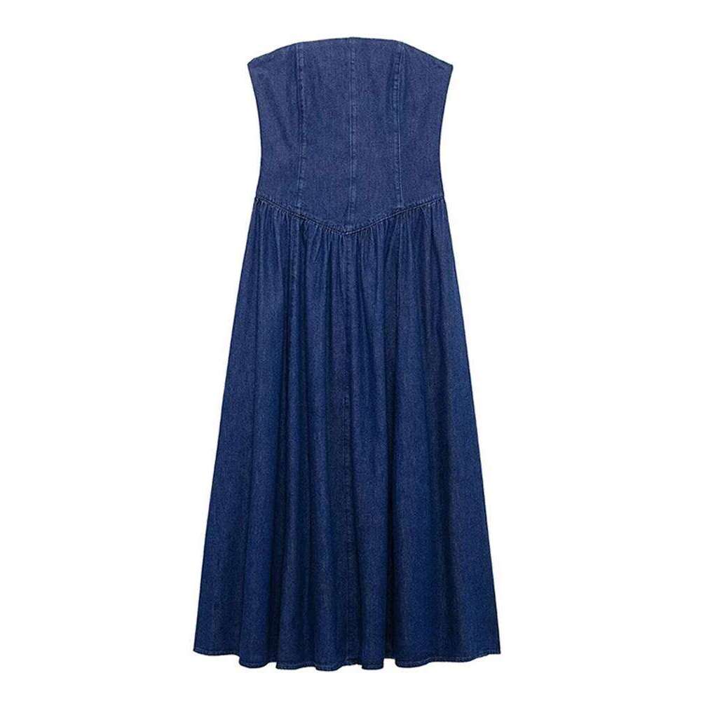 hoodie Elegant Women's Strapless Slim Fit Denim Ruffled Midi Dress Summer New Beach Party Dresses For Woman Casual Streetwear Outfits jacket