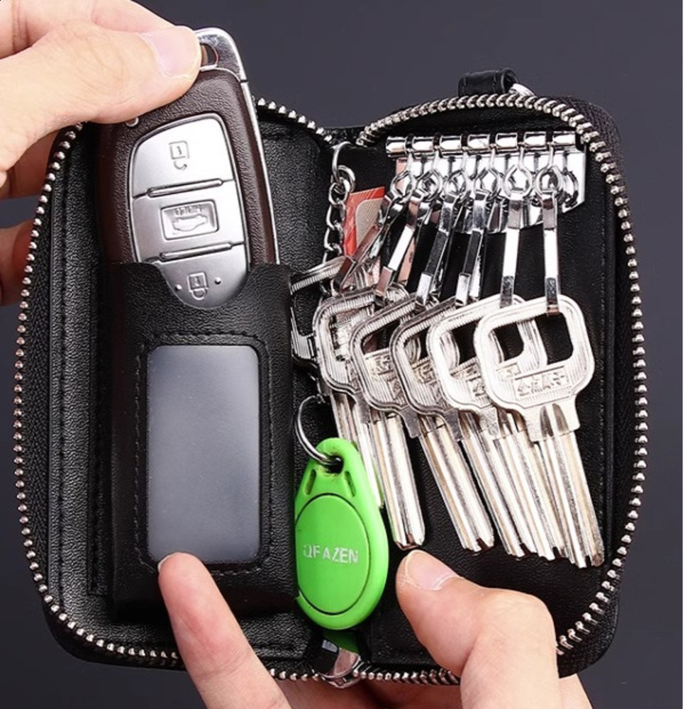 2025 Zipper Large Capacity Key Bag Men Genuine Leather Multifunctional Practical Car Key Bag Cowhide Key Pouch 250818