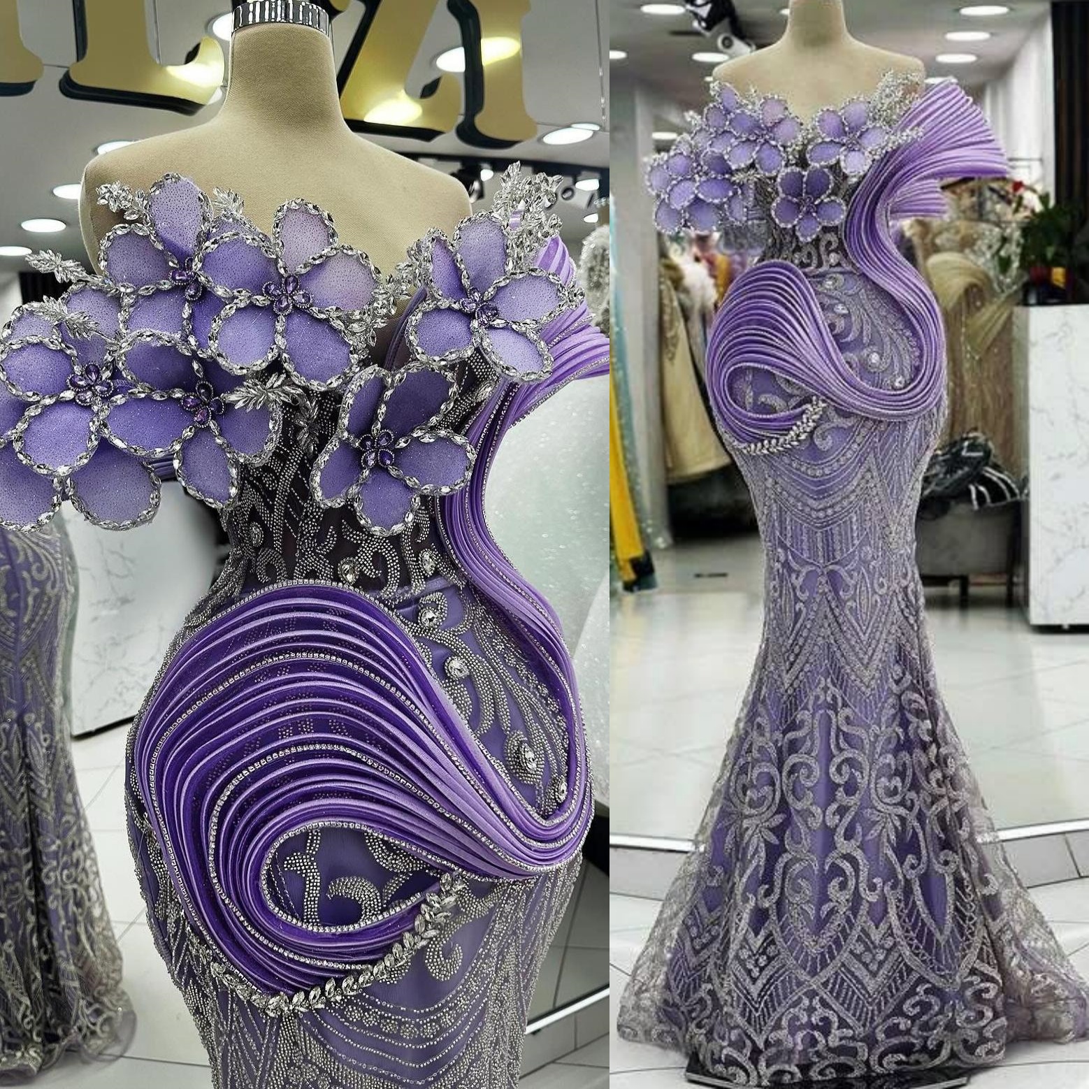 Mermaid Lilac Prom Dresses 2025 Flowers Crystals Lace Stylish Vintage Evening Formal Party Second Birthday Engagement Gowns Plus Size Dress For Specia