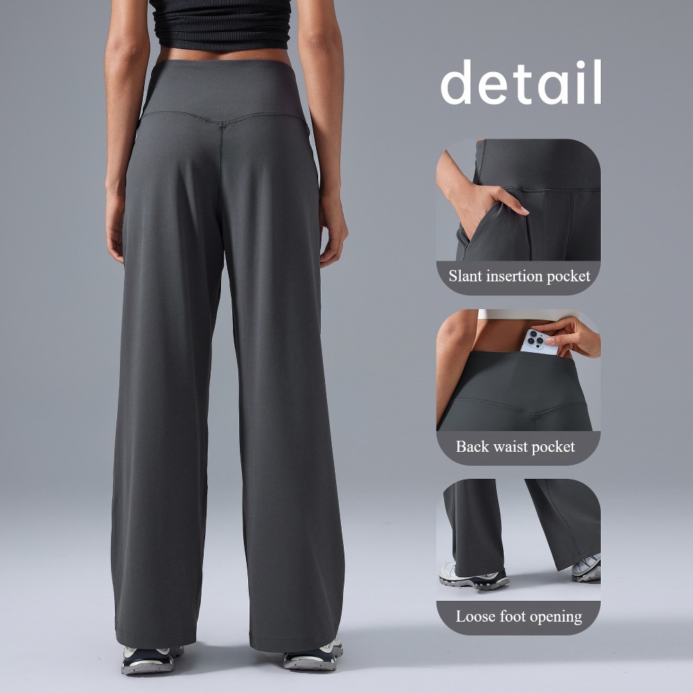 Wide Leg Sports Pants Slant Insertion Pocket Back Waist Pocket Loose Foot Opening Comfortable Stylish For Daily Fitness And Versatile Wear