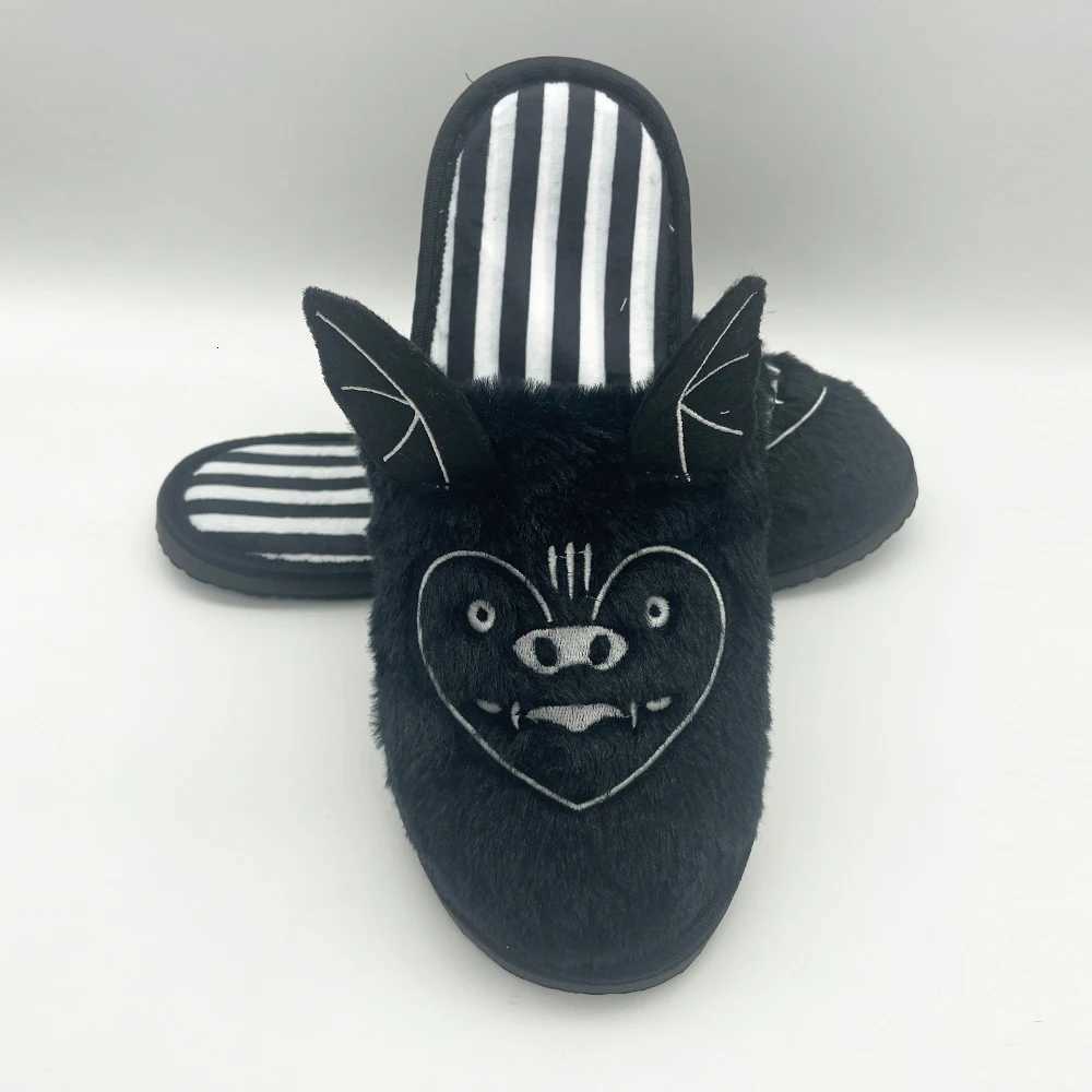 Highland Cow Halloween Bat Plus New Winter Warm Soft House Slippers for Men Indoor He Cotton Shoes for Adults Gift Y250818