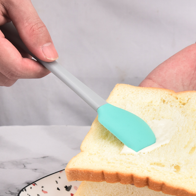 Mini Colorful Baking Tools Set with Silicone Handles - Children's Wood Spatulas & Oil Brush 5-Piece Silicone Toolset for Scraping, Spreading, Pai