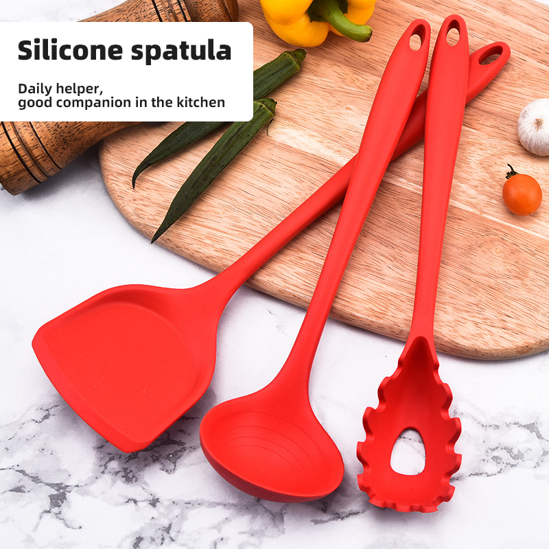 Non-Slip Silicone Cookware Tools Kit: for Home Use silicone spatula soup spoon slotted spoon