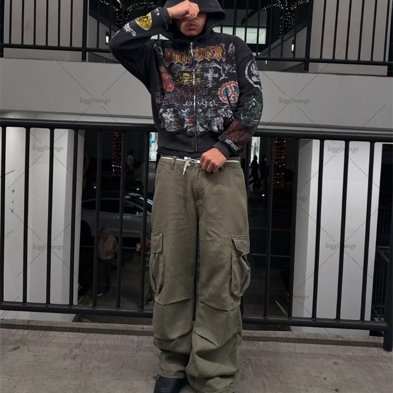 American Retro Skull Graphic Zipper Hoodie Men Gothic Punk Trendy Streetwear Jacket Hip Hop Harajuku Y2K Oversized Sweatshirt 250813