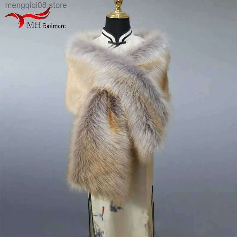 32 Colors 165*30cm Women Luxury Warm Faux Fox Fur Shawl Winter Ladies Plush Scarf Wraps Cloak Coat Wedding Long Cape Scarves L250818