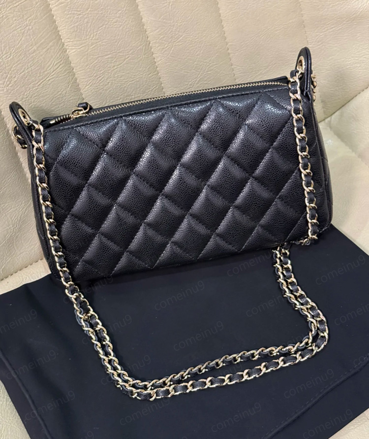 2025A Mirror Quality Double Chain Clutch Square Bag Black Caviar Calfskin Women's Shoulder Crossbody Bags Camera Bag Designer Handbags with Box 11 Colors