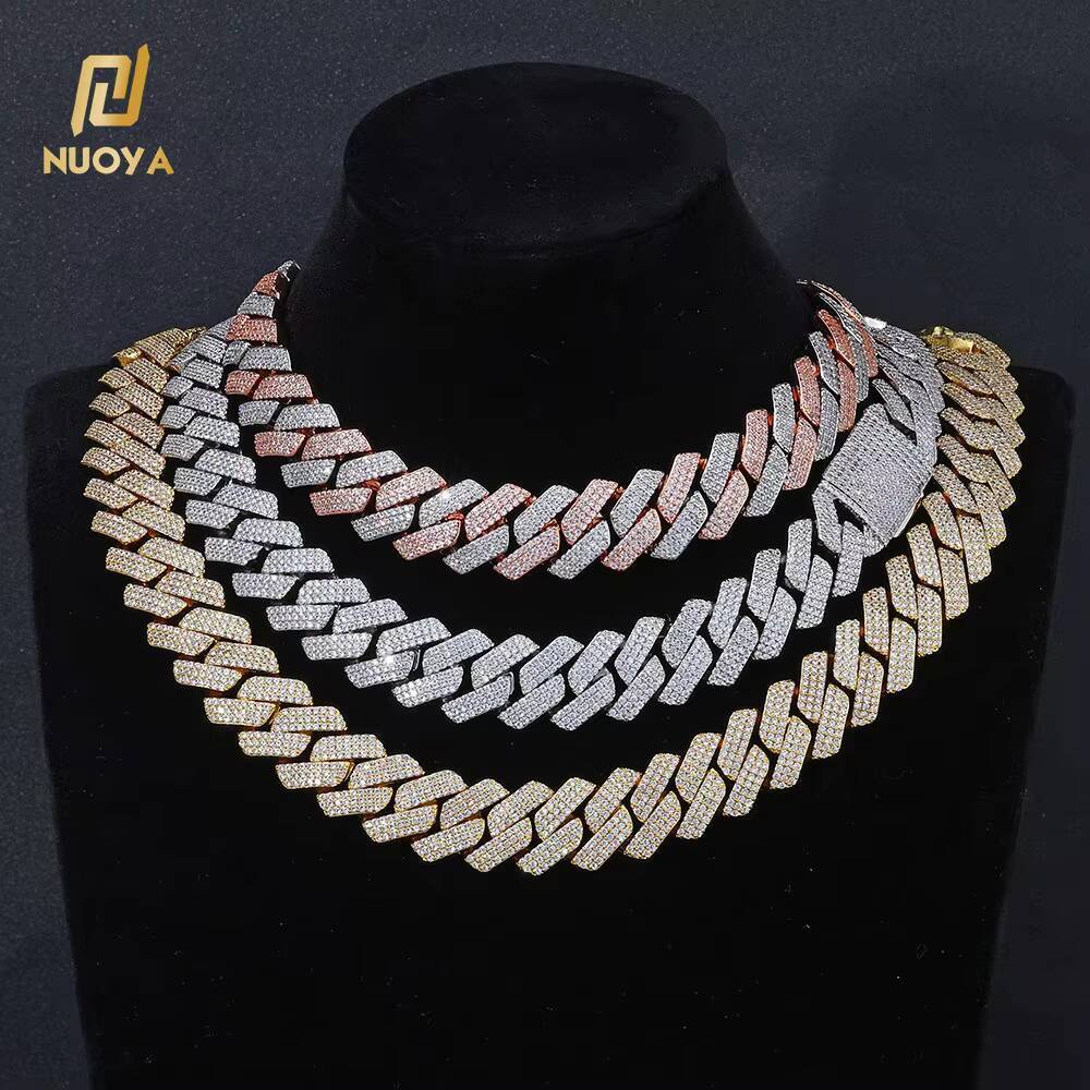 NUOYA Wholesale 20mm 18K/White/Rose Gold Plated Iced Out Cuban Link Chain Necklace for Women Customizable Hip Hop Jewelry