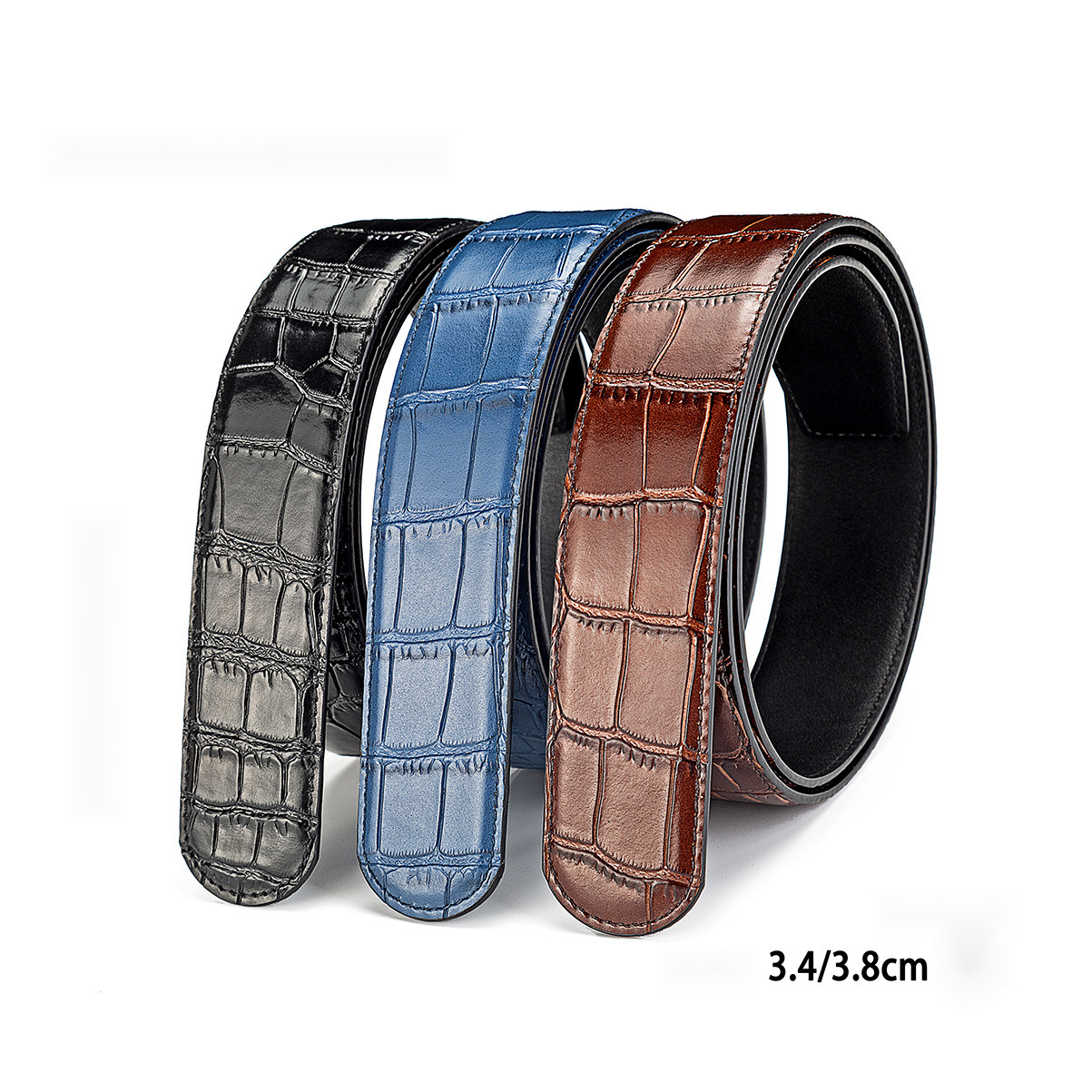 Round head replacement with double-sided cowhide crocodile pattern men's genuine leather belt buckle 3.8 waist belt