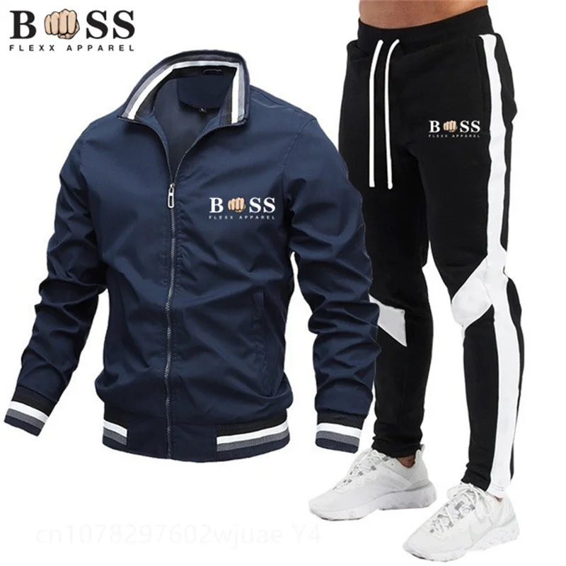 Men's Winter Sports Suit Slim Fit Brand Sportswear Cardigan Long Sleeve High Quality Running 2 Piece Set Jacket+Sweatpants