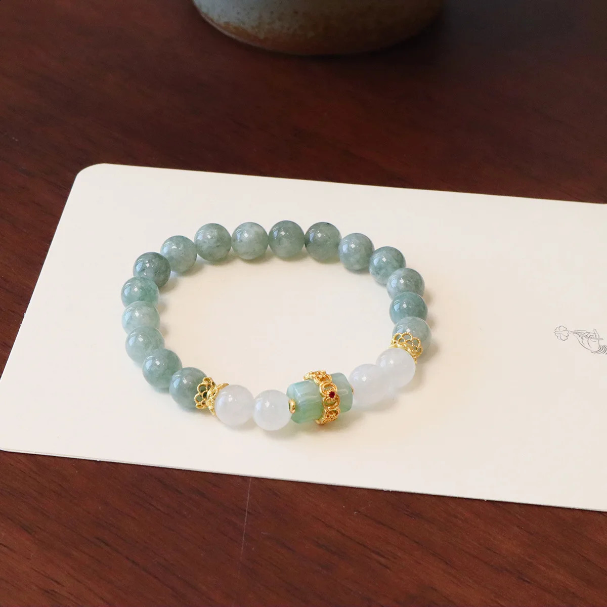 Ruifan Fengshui Bracelet Natural Green White Jade Beaded Strand Womens Bracelets Lucky Peace Button Pendant Accessories 1409 250801