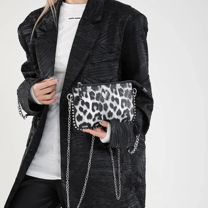 Leopard Crossbody Bag PU Leather Shoulder Side Bags for Women Punk Chain Mobile Phone Purses y Clutch Fashion Handbags 250815