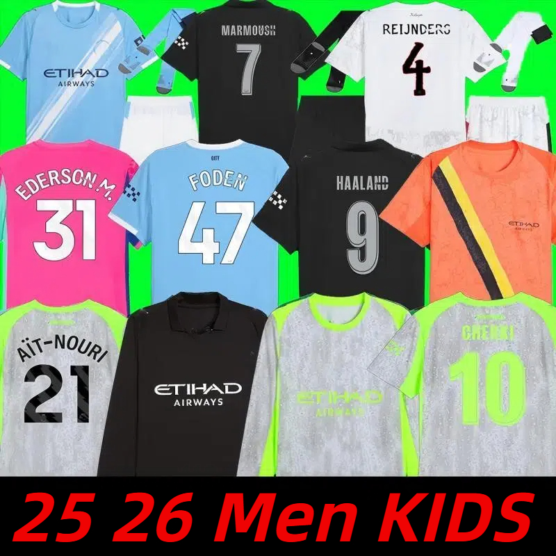 25 26 Man CityS HAALAND MARMOUSH soccer jerseys 2025 2026 GUNDOGAN SAVINHO GREALISH FODEN football shirt DE BRUYNE Doku Rodrigo EDERSON MEN KIDS goalkeeper